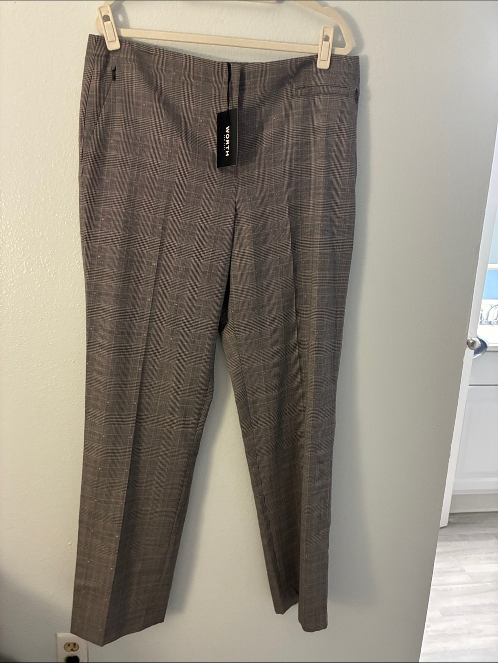 Worth Men's Gray Plaid Dress Pants
